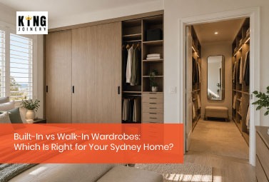 Custom built-in wardrobe with floor-to-ceiling joinery beside a walk-in robe in a Sydney home, shown side by side for comparison.